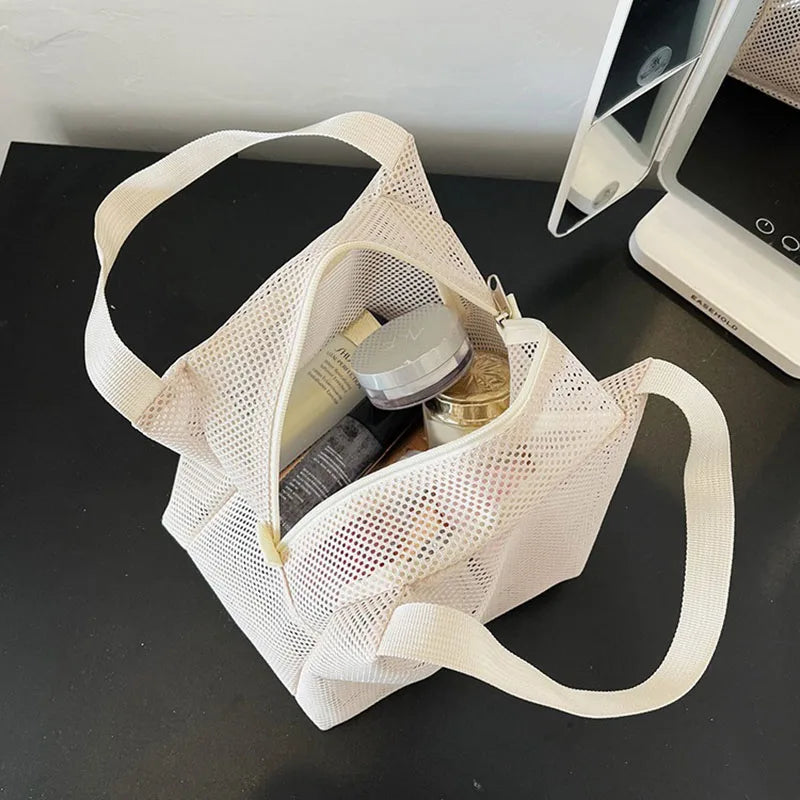 New Large Capacity Mesh Bag with handle Travel Toiltery Makeup Bag