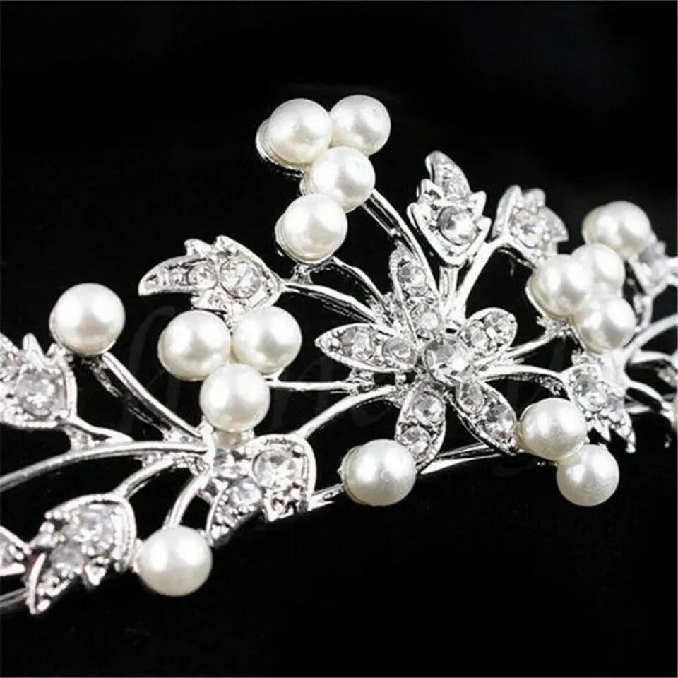 Bride Pearl Crown Headband Diamond Hair Accessories Alloy Rhinestone