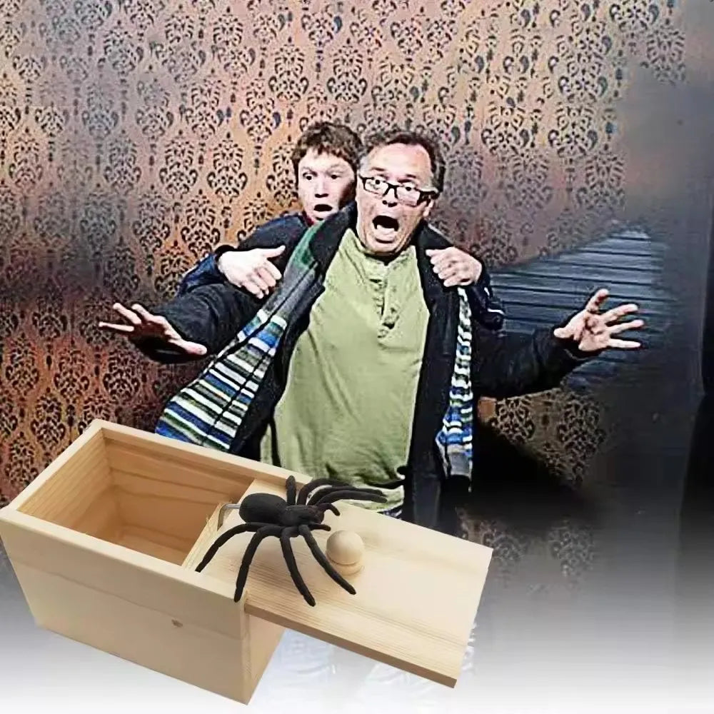 Wooden Spider Prank Box Funny Toy Surprise Spider Scare Box Gag Joke