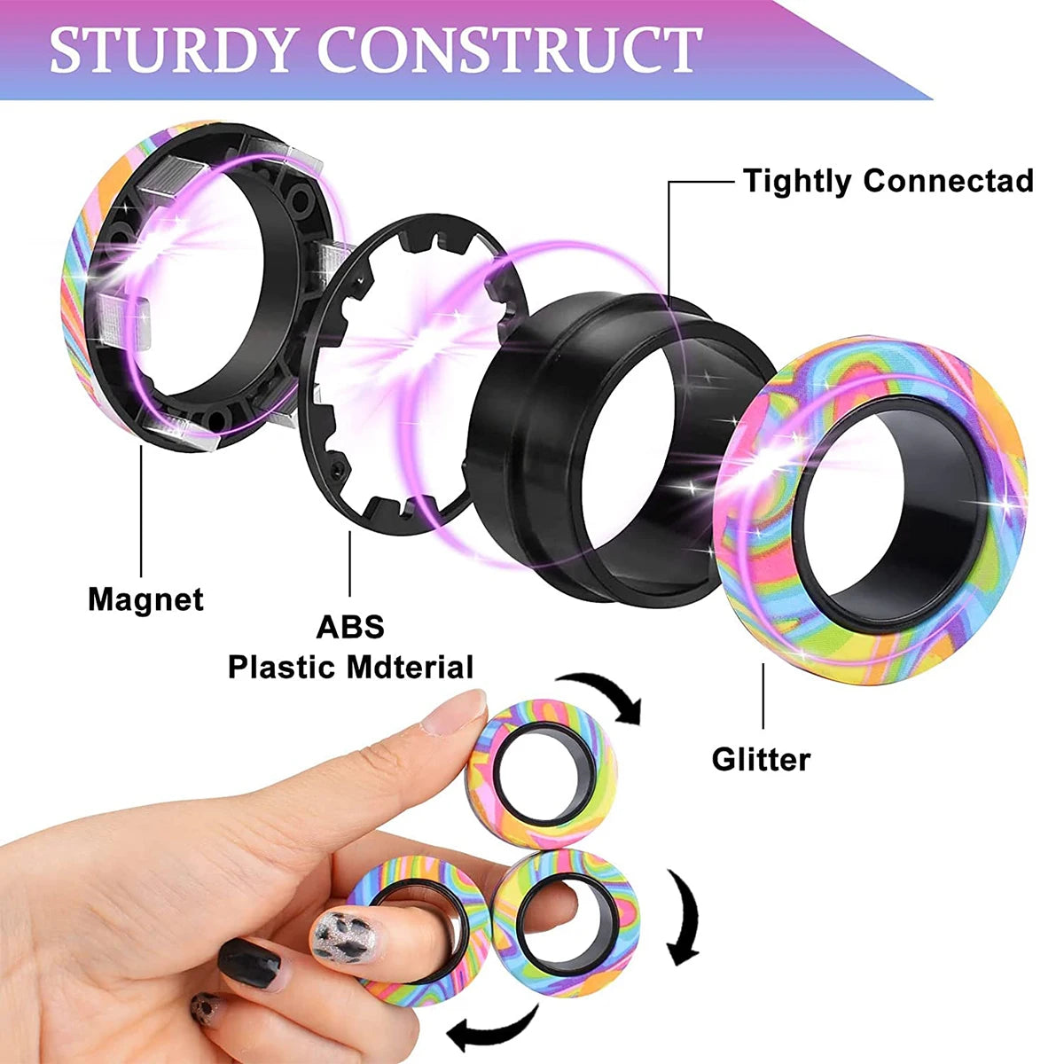 3Pcs Magnetic Rings Fidget Toy Set Adult Fidget Magnets Spinner Rings