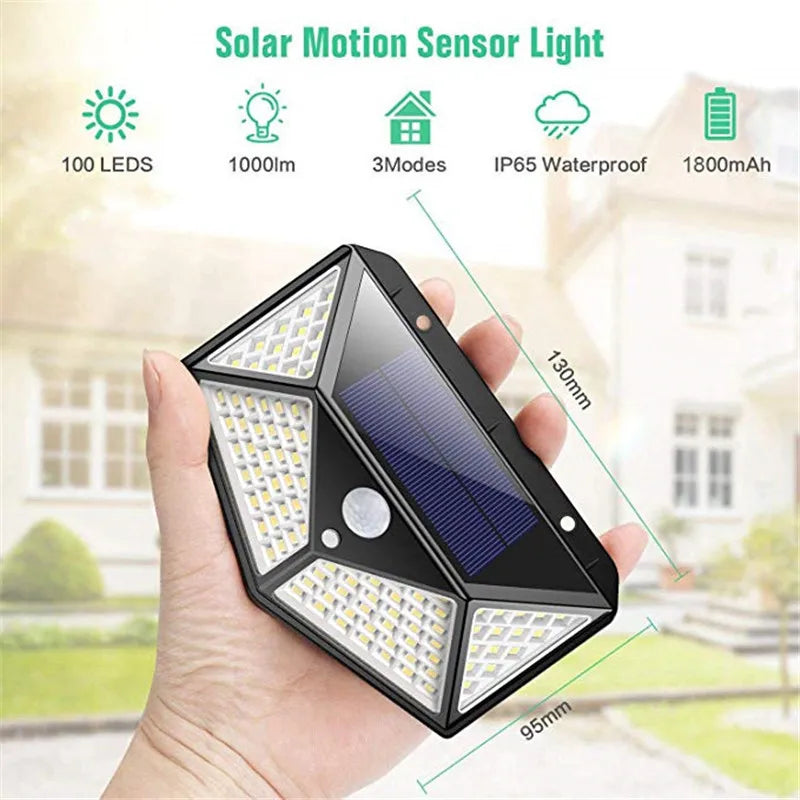 LED Solar Wall Lamp with Motion Sensor, 4 Sides, Luminous, Waterproof,