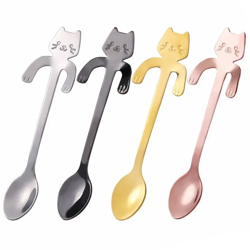 Stainless Steel Coffee Spoon Lovely Cute Cat Shape Teaspoon Dessert
