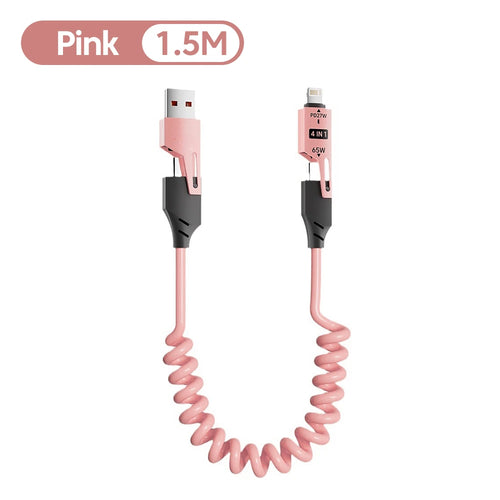 NNBILI 4 in 1 65W Spring Short Data Cable 6A USB Type C Spring
