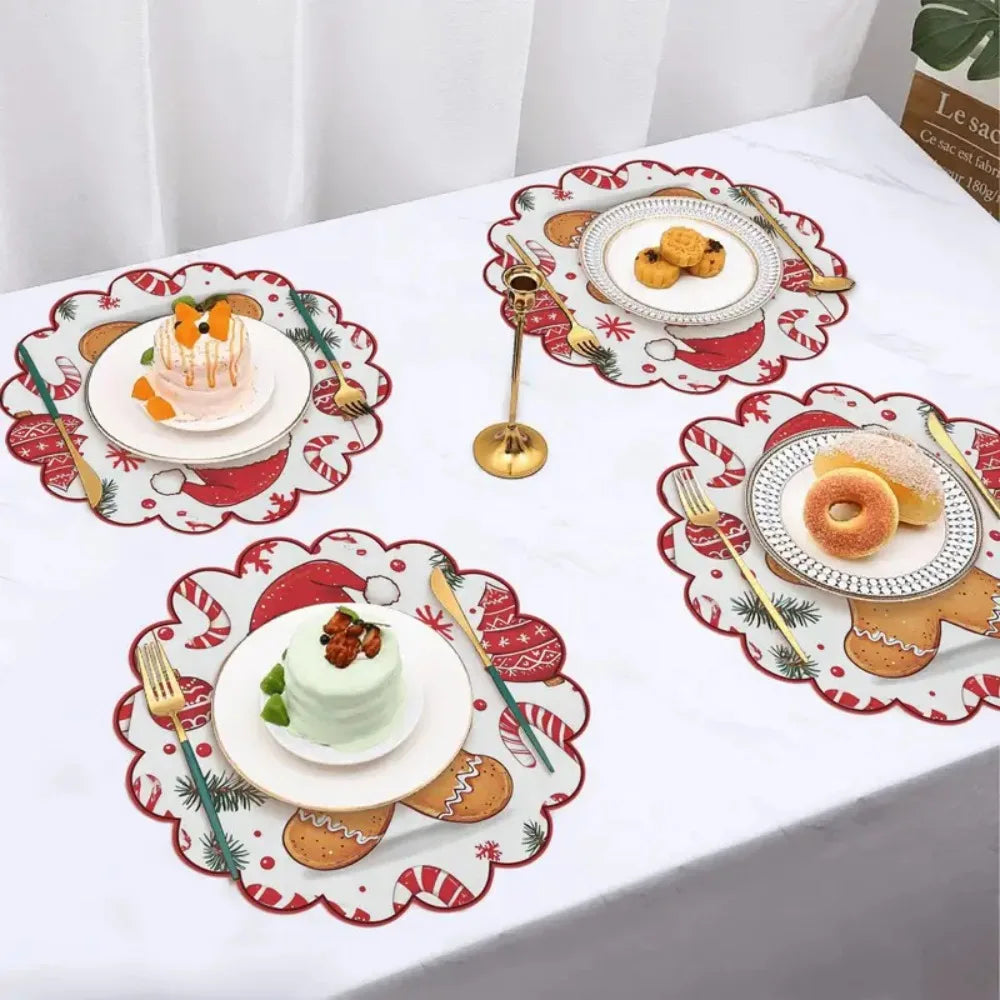 4PCS Christmas Circular Waves Placemats Non Slip Heat Resistant Table