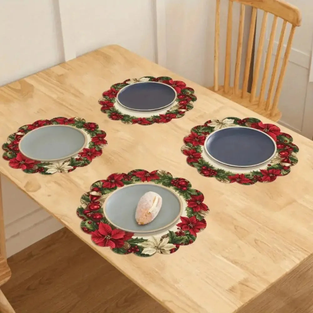 4PCS Christmas Circular Waves Placemats Non Slip Heat Resistant Table