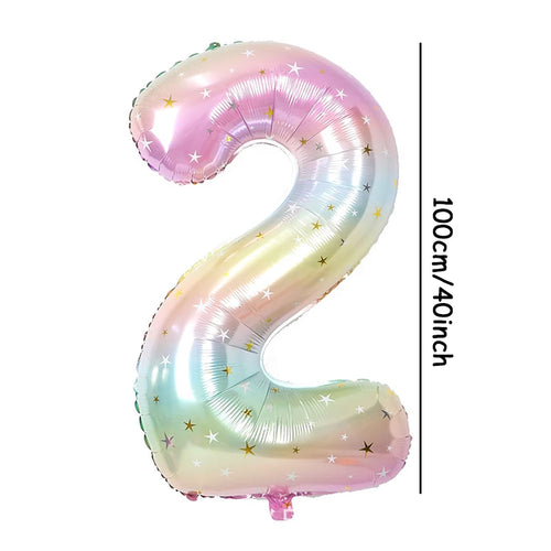 1pc 40inch Pastel Rainbow Number Foil Balloons Star Sky Gradient