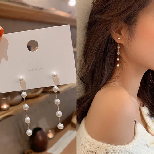 2022 New Trend Simulation Pearl Long Earrings Women's Flower