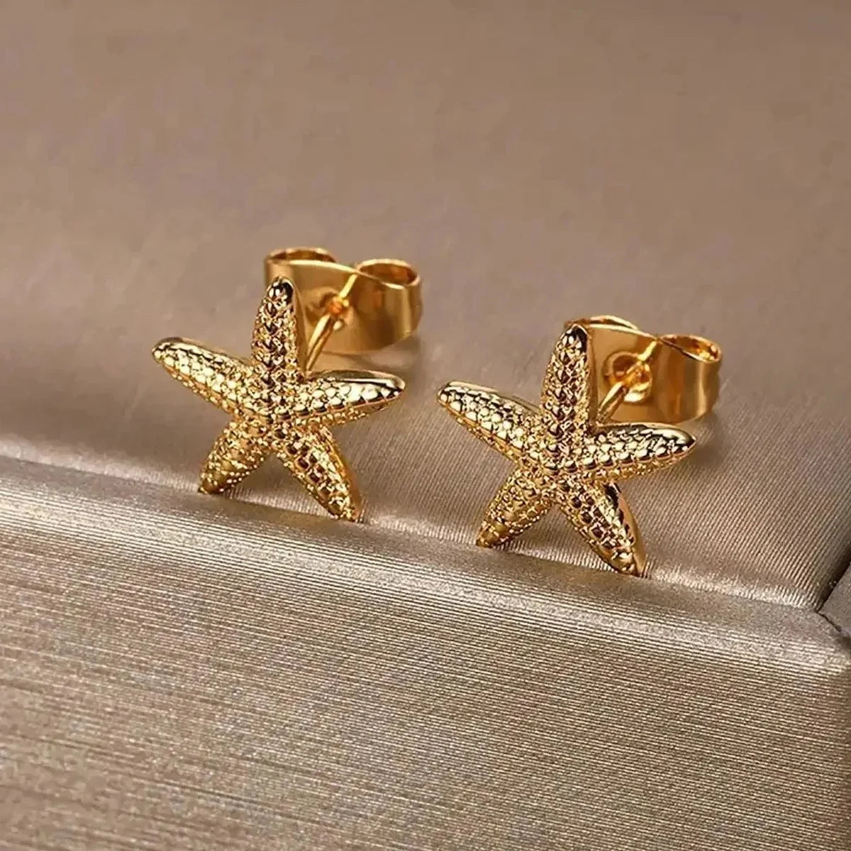 Vintage Summer Starfish Stainless Steel Stud Earrings For Women Simple