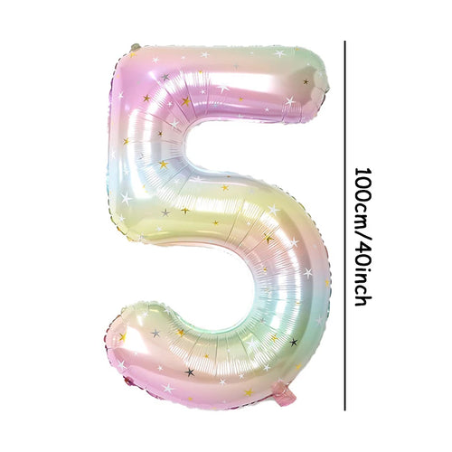1pc 40inch Pastel Rainbow Number Foil Balloons Star Sky Gradient