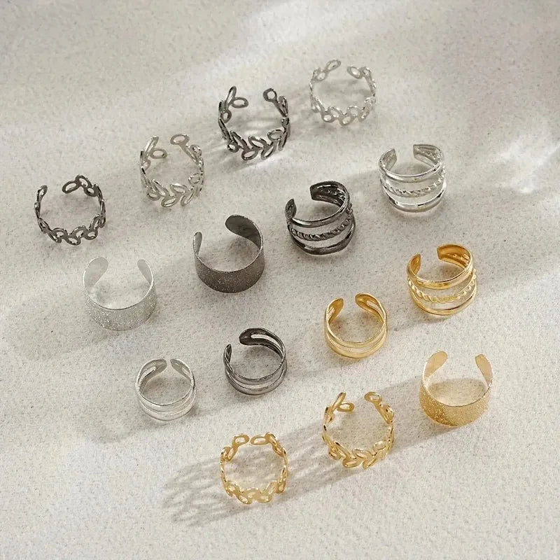 5/15 Pcs Set Of Hollow Leaf Design Clip On Earrings, Zinc Alloy