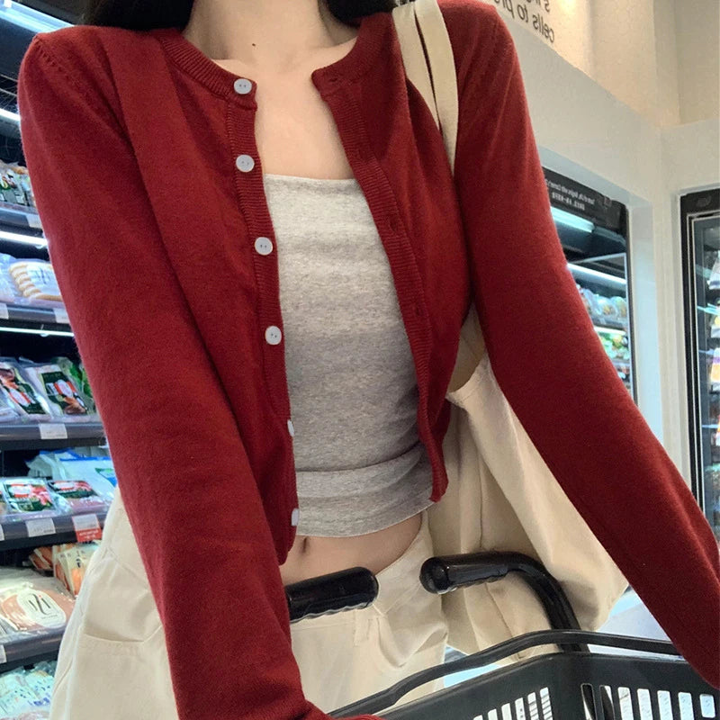 Alobee Red Cardigan Knit Early Autumn Women Clothes New 2024 Outdoor
