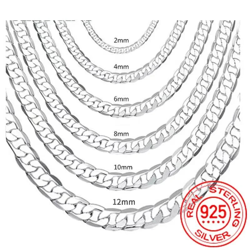 Men's 925 Sterling Silver Necklace 2/4/6/8/10/12MM 40-75cm Face Chain