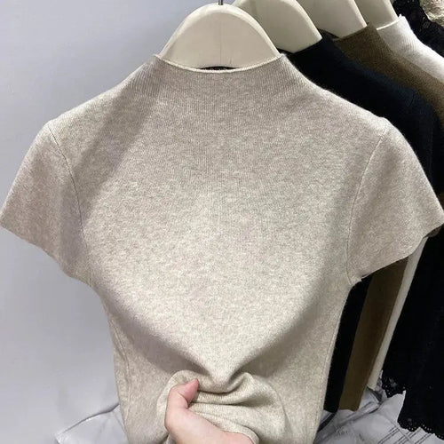 Basic Turtleneck Solid Thin Summer 2025 Pullover Women Female Knitted