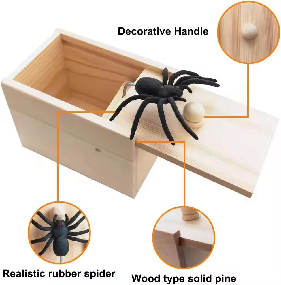 Wooden Spider Prank Box Funny Toy Surprise Spider Scare Box Gag Joke