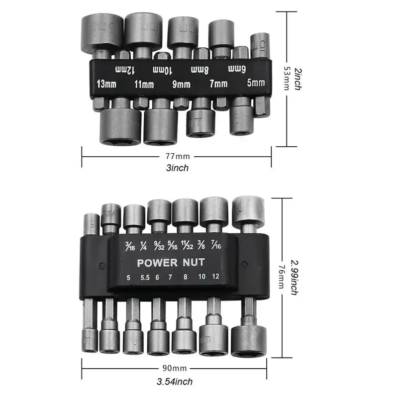 9/14pcs Power Nuts Driver Drill Bit Tools Set SAE and Metric Socket