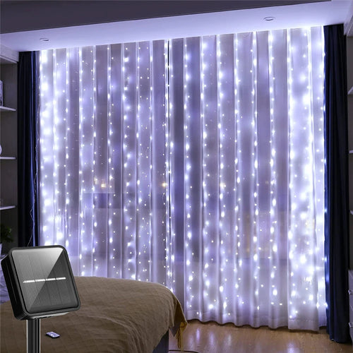 Solar Curtain Light LED Outdoor Waterproof 300leds Garland Decoration