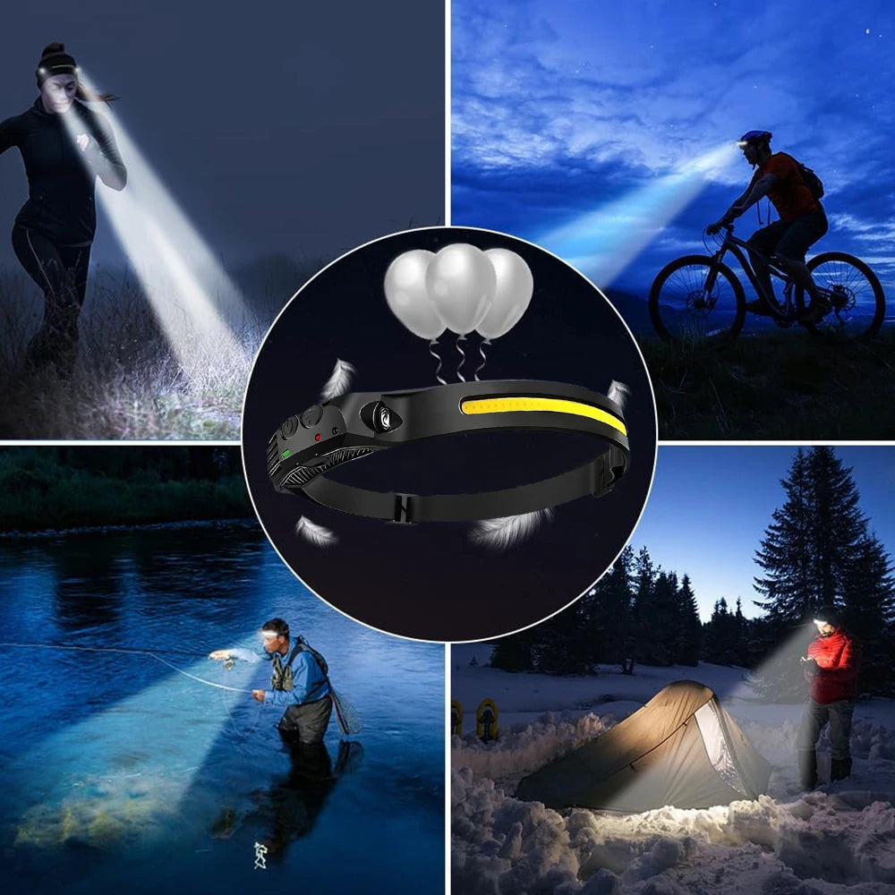 1PC Rechargeable COB Induction Fishing Headlamp, Super Bright LED