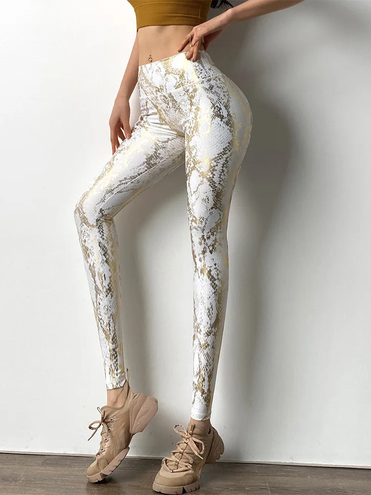 Snake Printed Yoga Pants Gilded Stretch Buttocks Sexy Casual Skinny