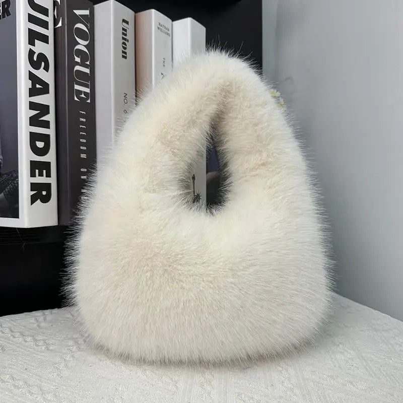 Fashion Handbags Soft Plush Half Moon Bags for Women Designer Fluffy