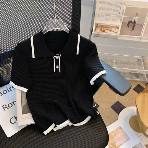 Ice silk knitted short sleeved T-shirt for women's summer 2024 new