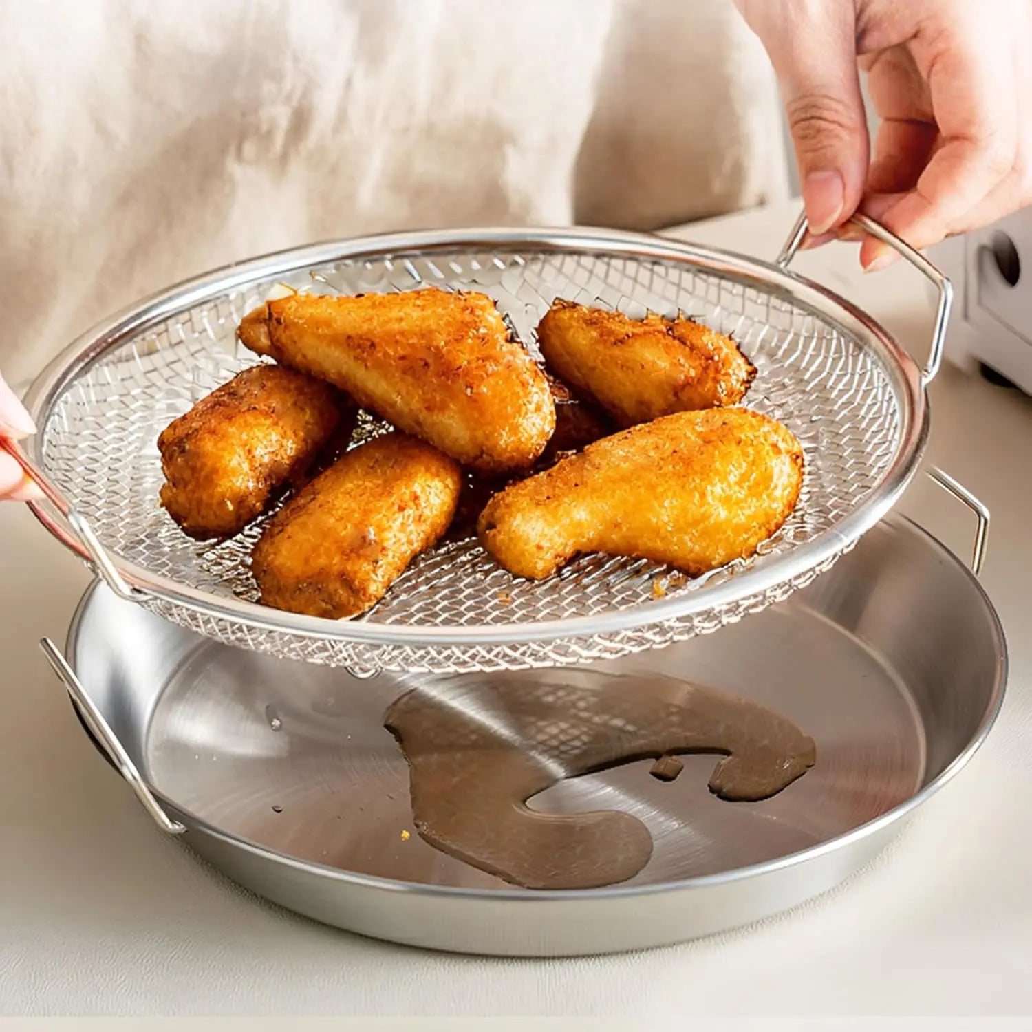 Kitchen Oil Filter Tray Stainless Steel Air Fryer Mesh Pan Draining