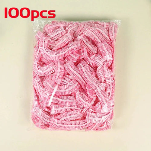 Women's Disposable Shower Cap, Plastic Waterproof Head Cover, Pink Spa