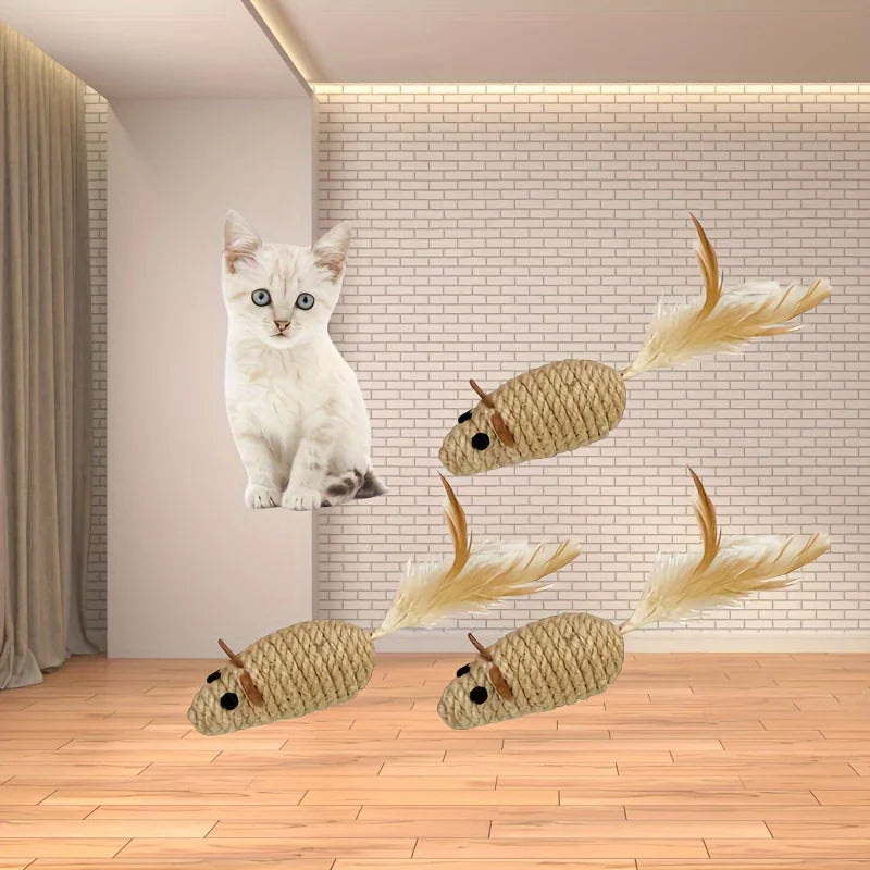 1/4pcs Sisal False Mouse Cat Toy Bite Resistance Stuffed Toy