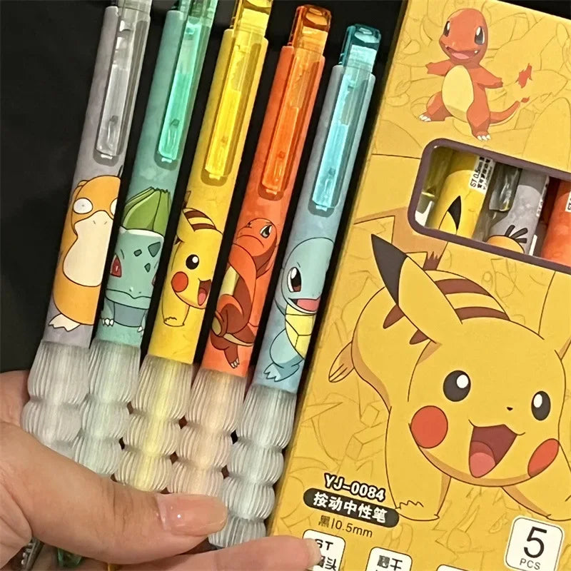 5pcs Pikachu Gel Pen Set Pokemon Ballpoint Pen Cartoon Printing