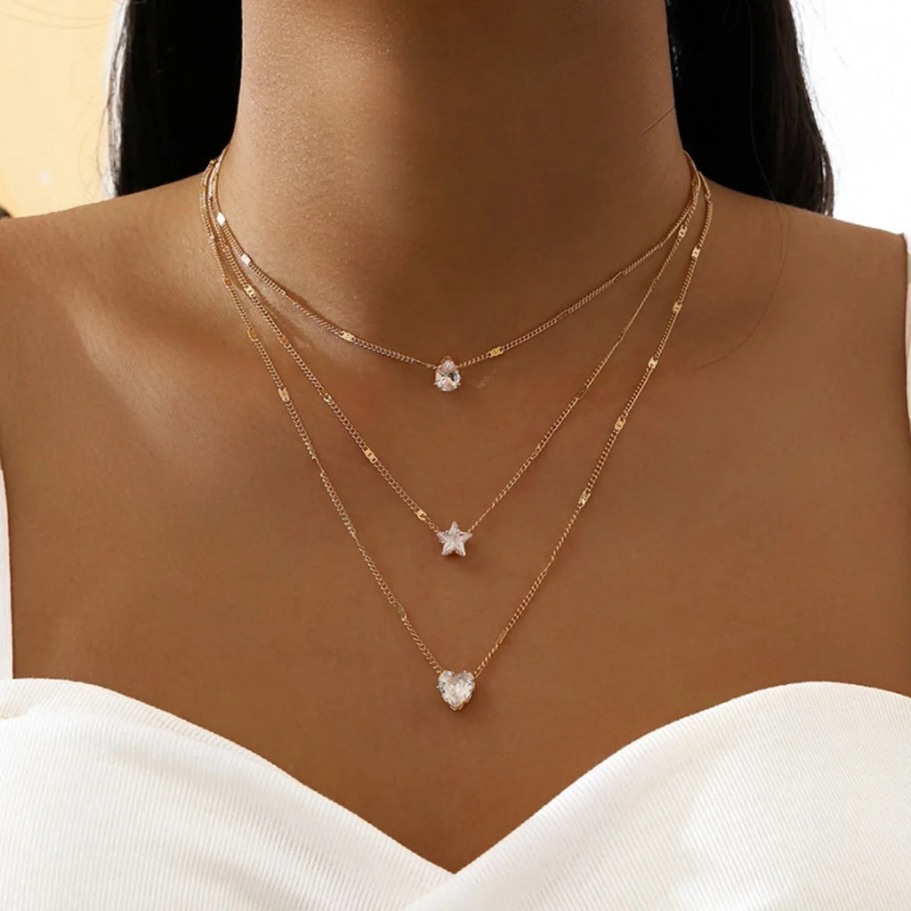 Multi-layer Five-pointed Star Heart Shape Water Drop Pendant Chain