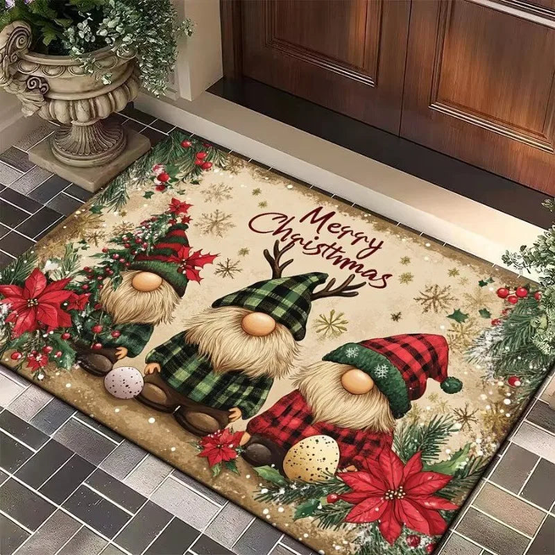 Merry Christmas Door Mat Printed Decoration Flannel Carpet Mat Door