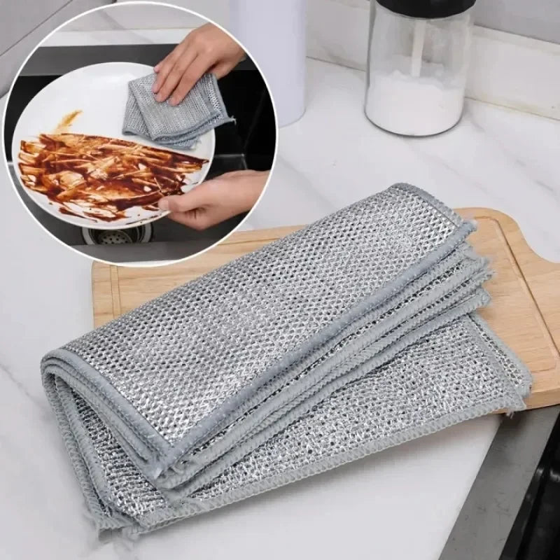 20/5pcs Thickened Steel Wire Cleaning Cloth Non-Scratch Double-layer