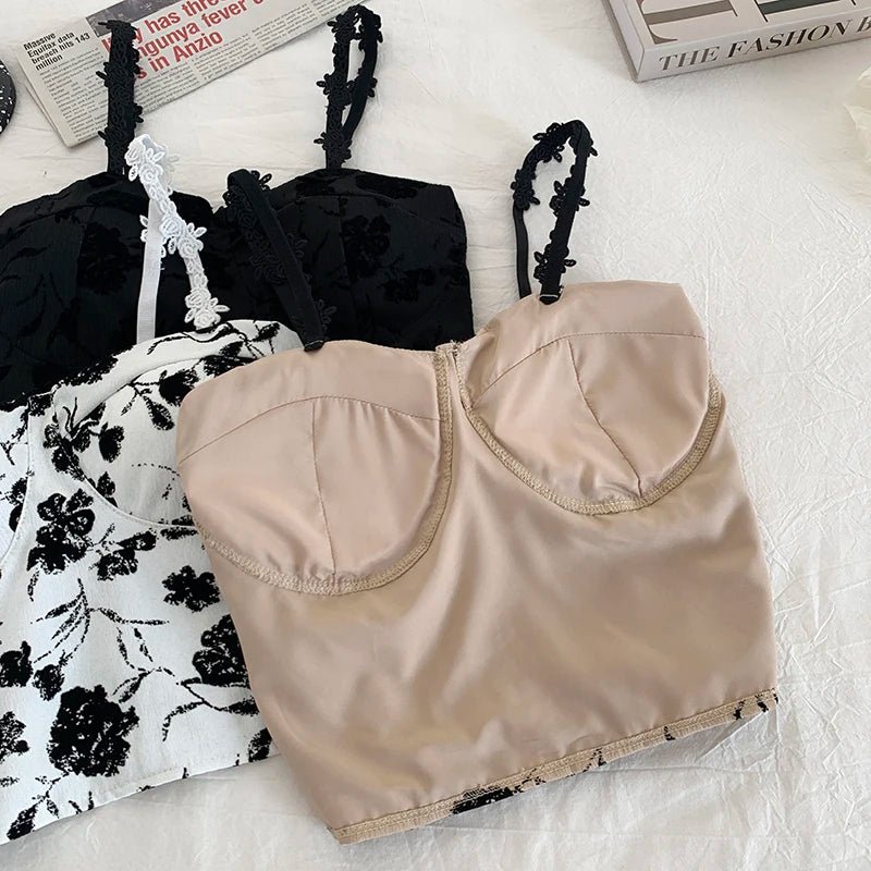 ITOOLIN Women Sweet Elastic Camis Underwear Padded Bra Spaghetti Cute