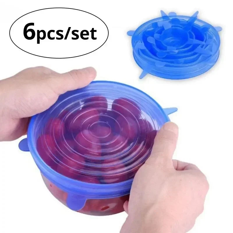 6pcs Reusable Silicone Stretch Lids For Food Bowls - Multifunctional