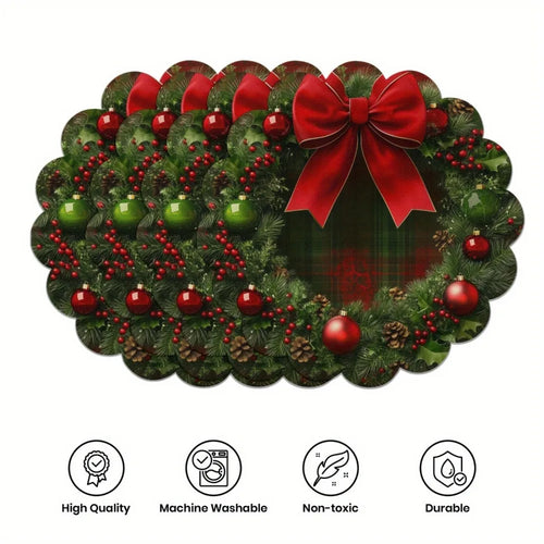 4PCS Christmas Circular Waves Placemats Non Slip Heat Resistant Table