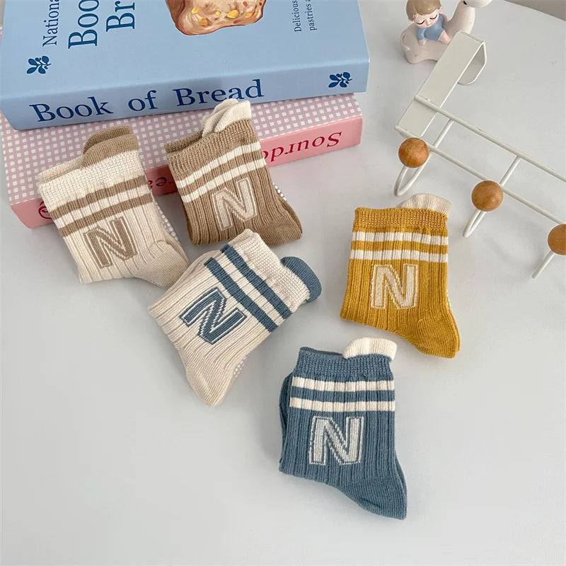 3Pairs/Lot Baby Letter Non-slip Socks Soft Cotton Short Kids Sock