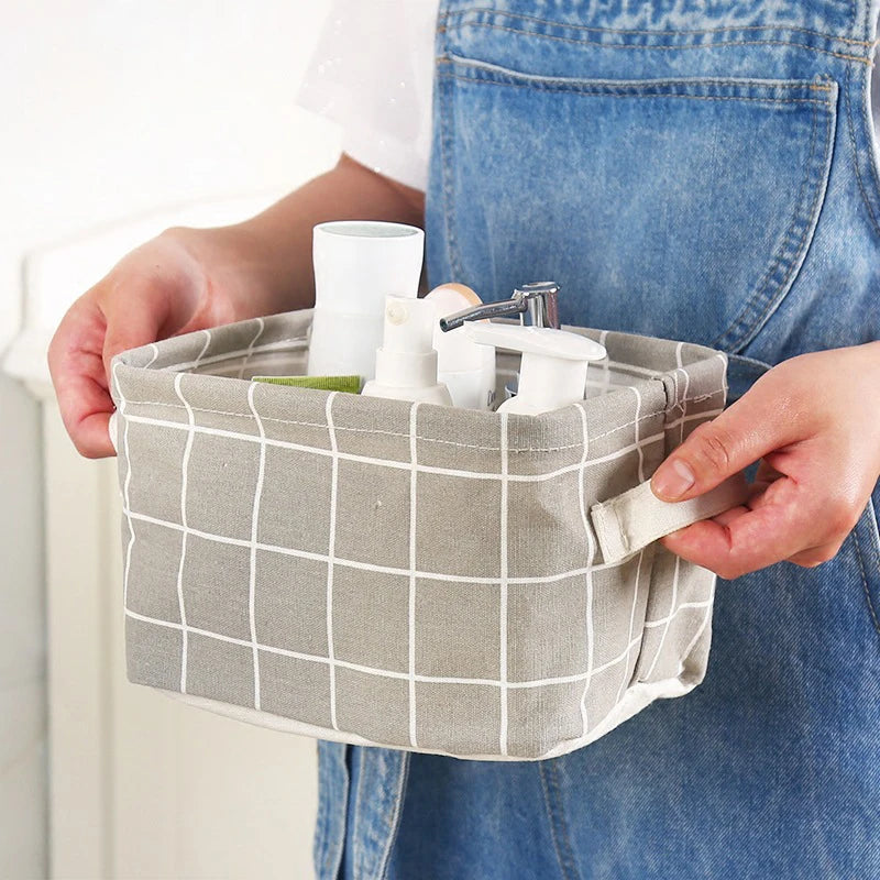 1PC Cotton and Hemp Storage Basket with Handheld Printed Tabletop,