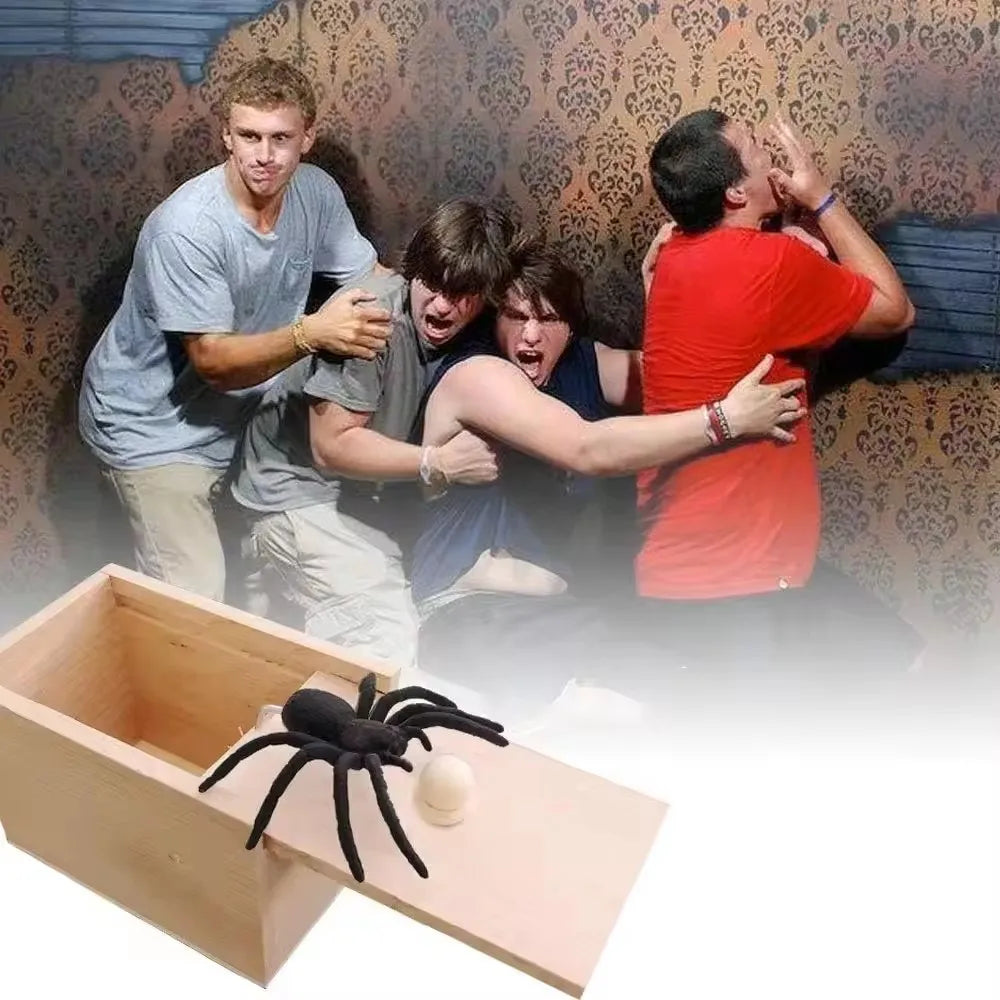 Wooden Spider Prank Box Funny Toy Surprise Spider Scare Box Gag Joke