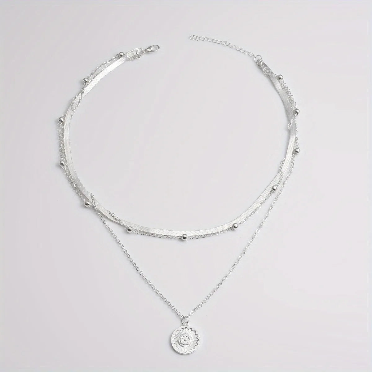Multi-layer Chain Necklace Alloy Material Silvery Three-layer