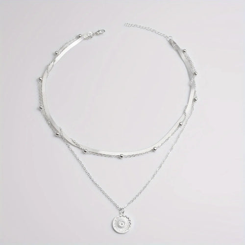 Multi-layer Chain Necklace Alloy Material Silvery Three-layer