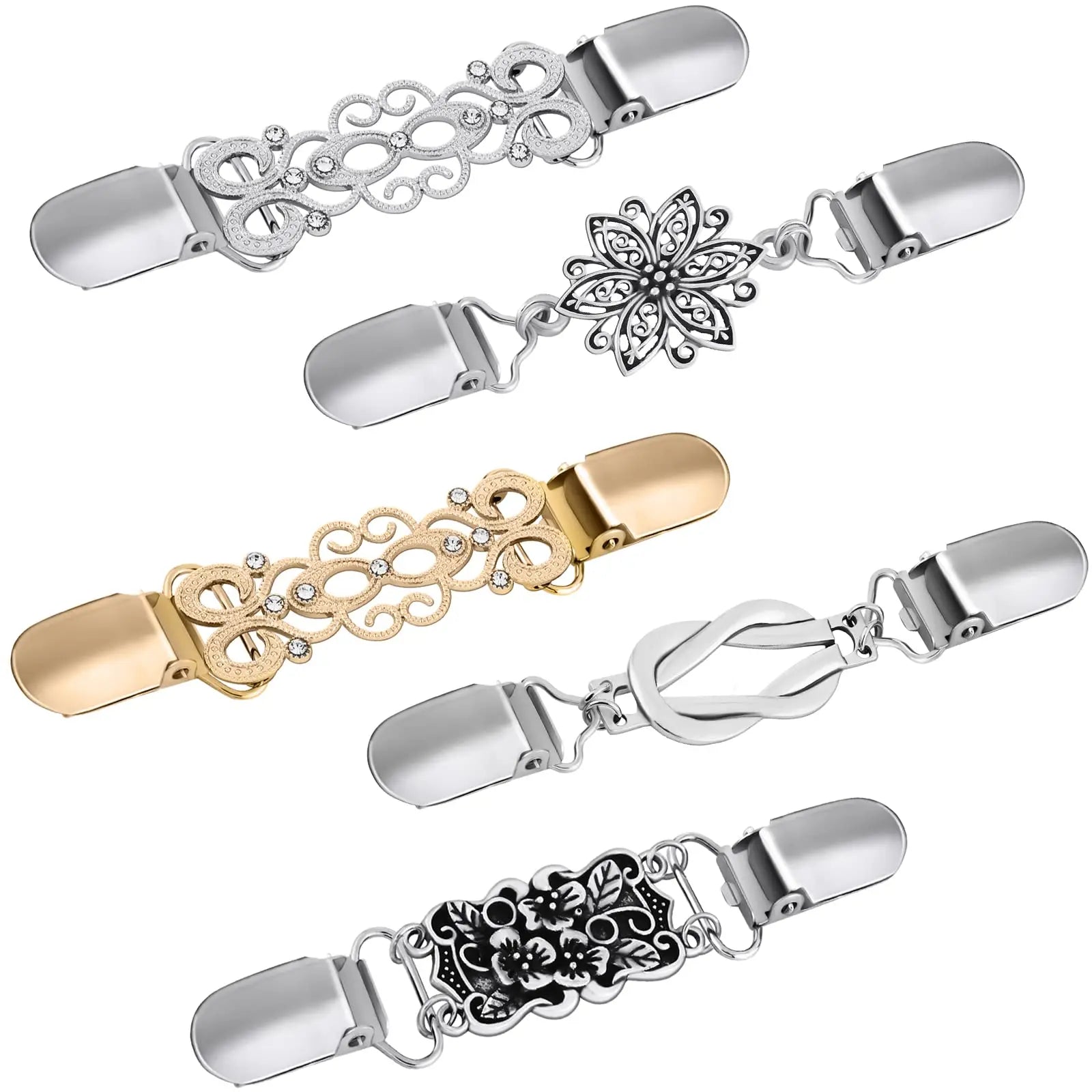 Vintage Dress Clips - Floral Cardigan Shawl Clips, Brooch Pins for