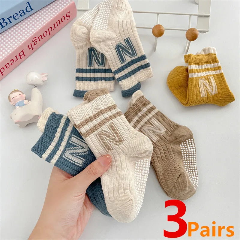 3Pairs/Lot Baby Letter Non-slip Socks Soft Cotton Short Kids Sock