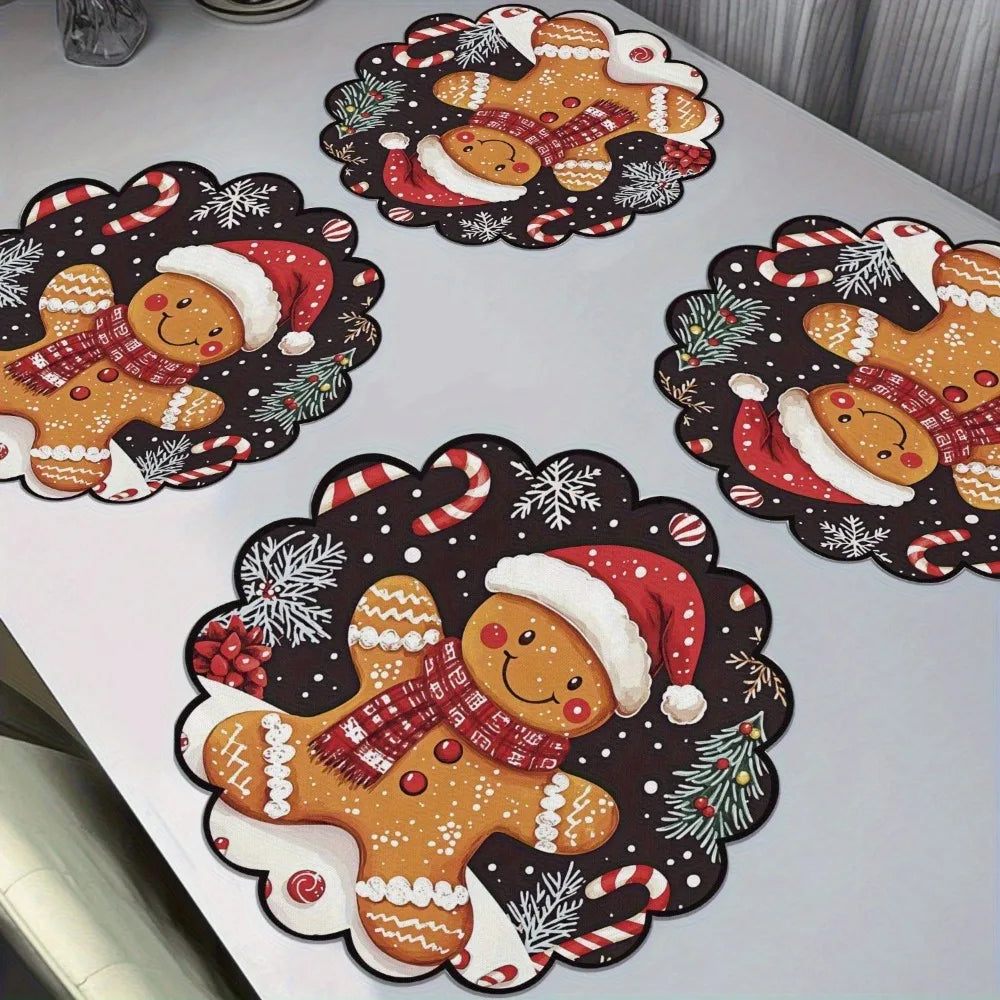 4PCS Christmas Circular Waves Placemats Non Slip Heat Resistant Table