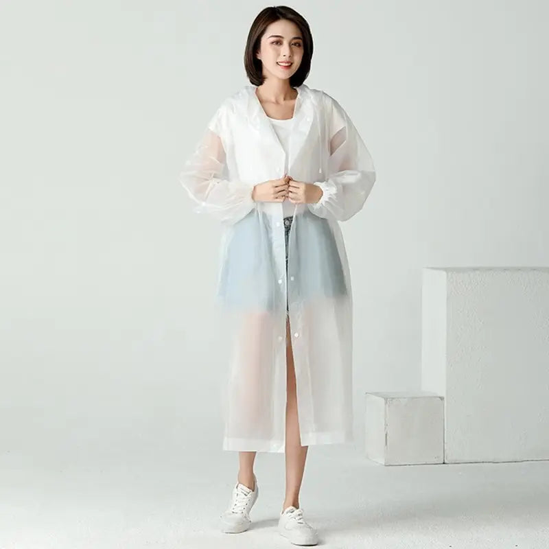 1pc Hooded Rain Coat Women Men Impermeable Thickened Waterproof