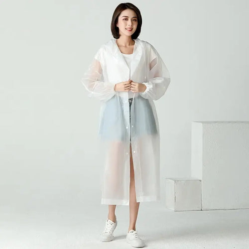 1pc Hooded Rain Coat Women Men Impermeable Thickened Waterproof