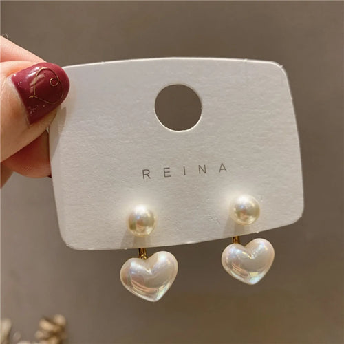 2pc Imitation Pearl Earrings for Women Heart Round Stud Earrings