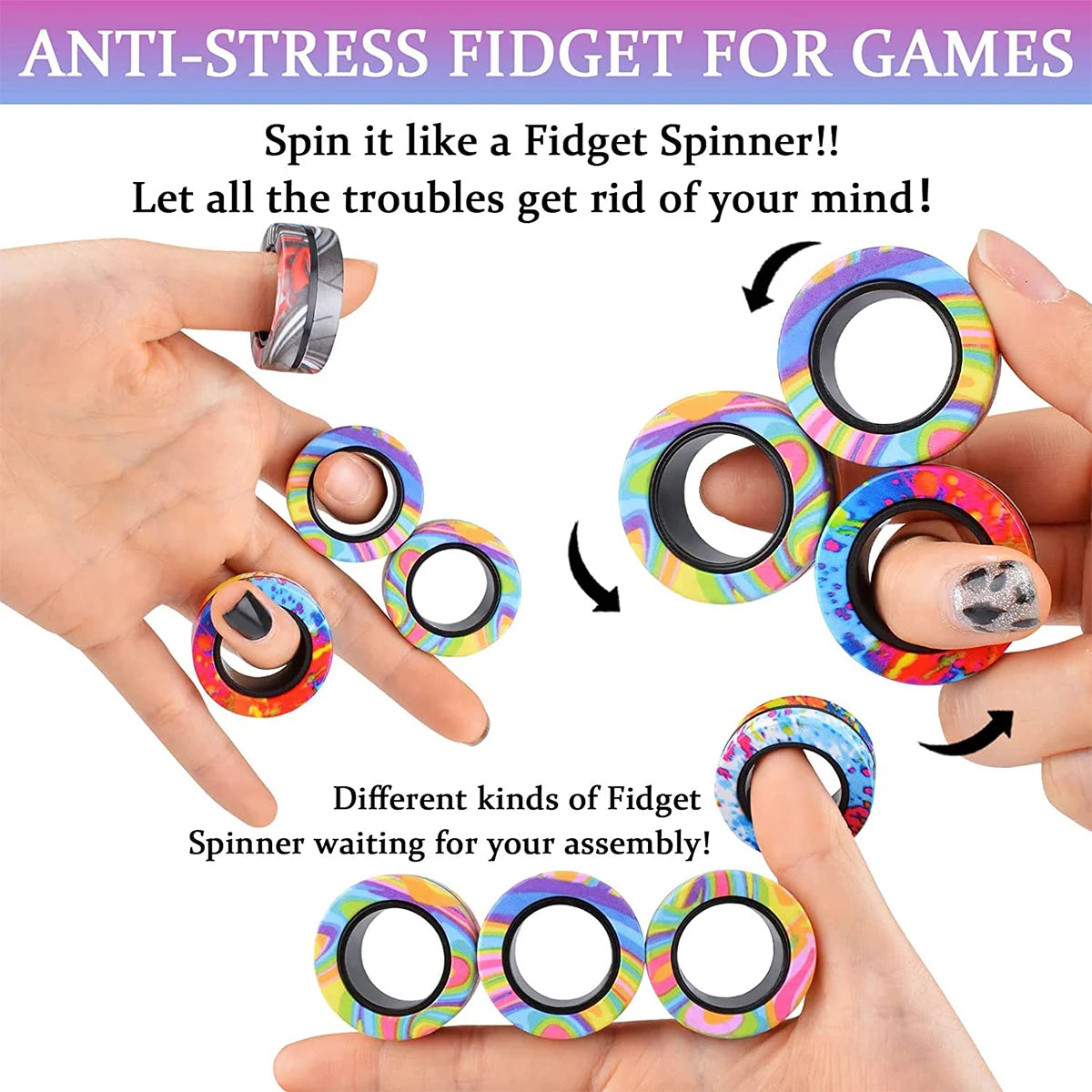 3Pcs Magnetic Rings Fidget Toy Set Adult Fidget Magnets Spinner Rings