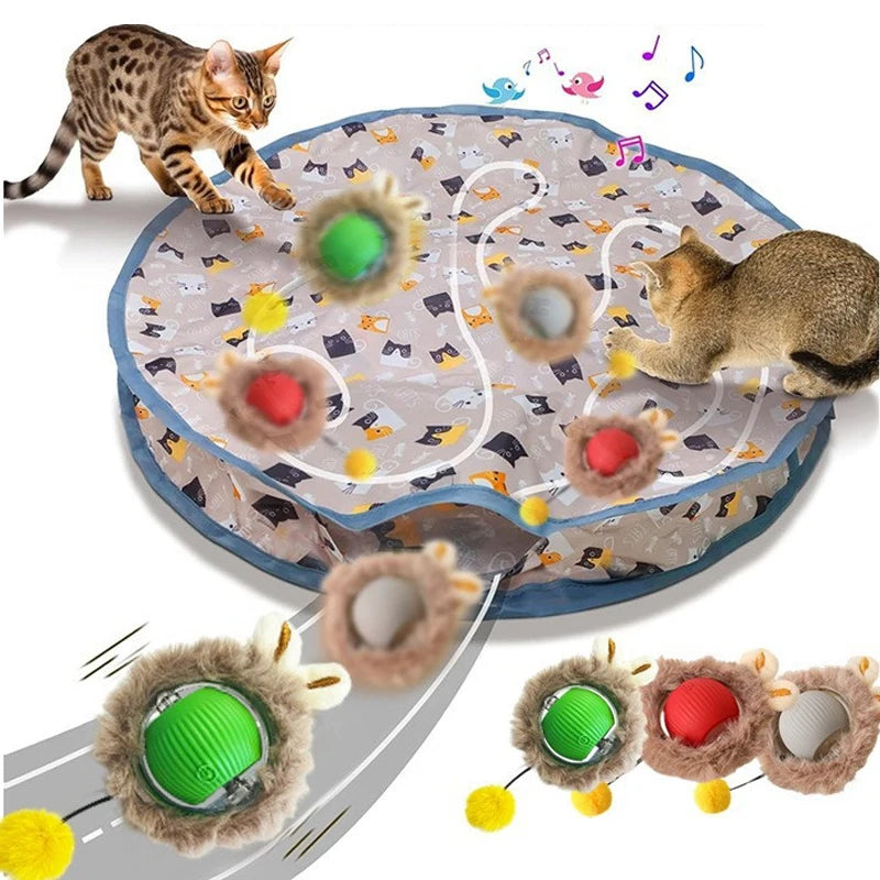 Smart Interactive Cat Toys Ball Fast Rolling in Pouch Hide and Seek
