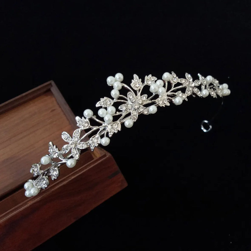 Bride Pearl Crown Headband Diamond Hair Accessories Alloy Rhinestone