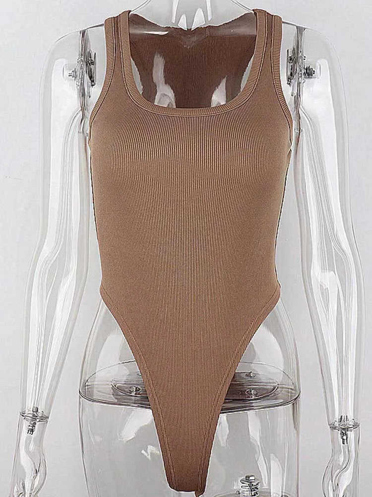 Sleeveless Knit Bodysuit  Hot Summer Sexy Bodycon Off Shoulder Halter