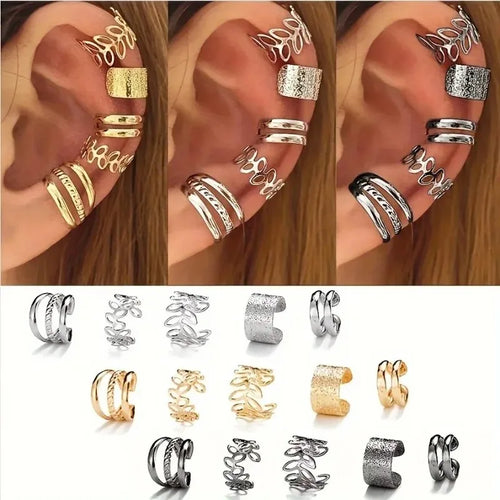 5/15 Pcs Set Of Hollow Leaf Design Clip On Earrings, Zinc Alloy
